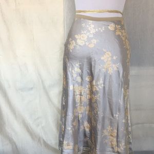 GAP bias silver shinny satin floral midi skirt 0